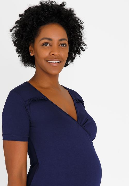 edit Maternity - Mock wrap top with frill detail - navy