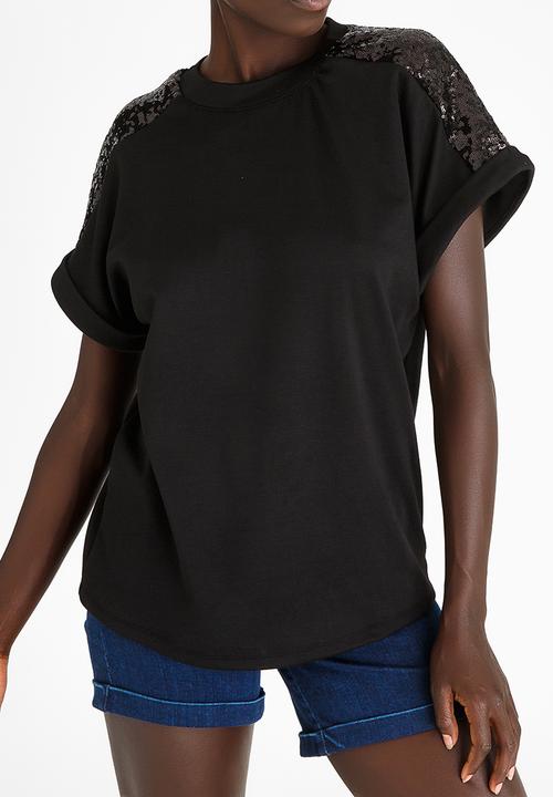 STYLE REPUBLIC - Sequin Inset T-shirt Black