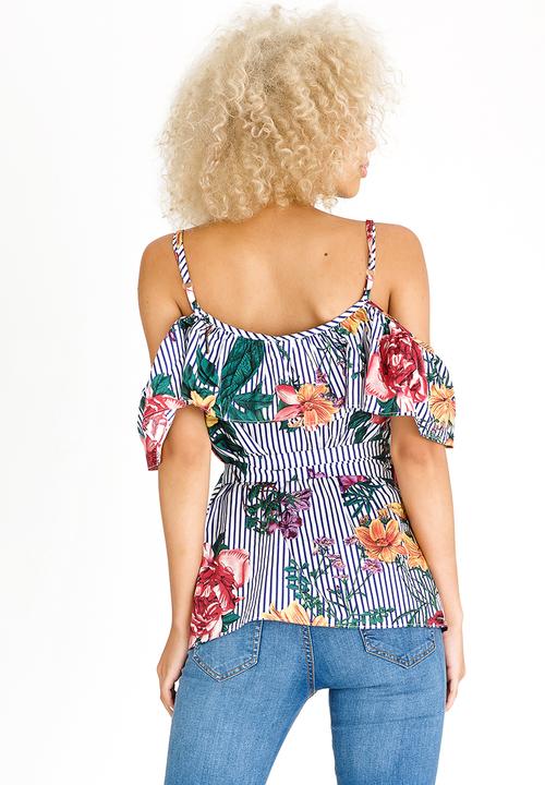 STYLE REPUBLIC - Cold Shoulder Wrap Blouse Multi-colour