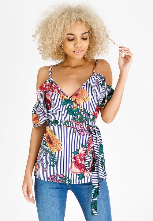 STYLE REPUBLIC - Cold Shoulder Wrap Blouse Multi-colour
