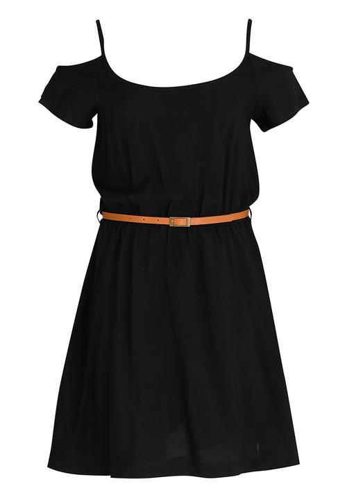 Rebel Republic - Mid Waist Dress with Cold Shoulder Black