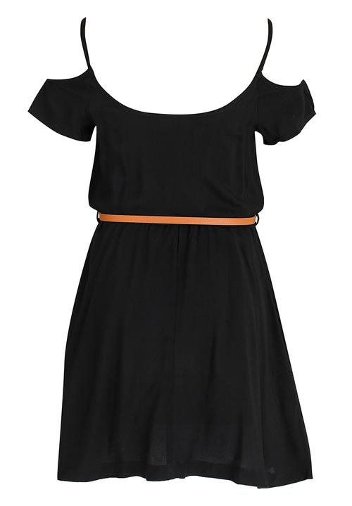 Rebel Republic - Mid Waist Dress with Cold Shoulder Black