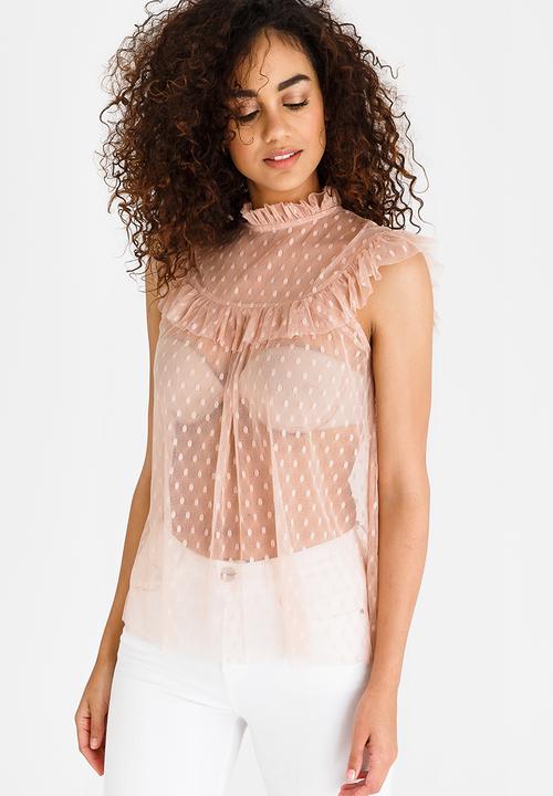 STYLE REPUBLIC - Frill Mesh Blouse Pale Pink