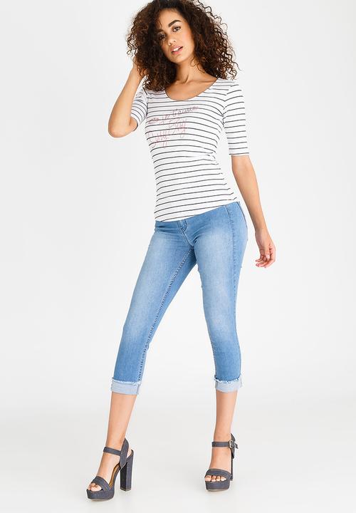 SISSY BOY - Stripe Tee with Sequins Detail Black and White
