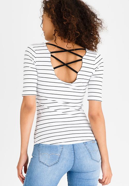 SISSY BOY - Stripe Tee with Sequins Detail Black and White