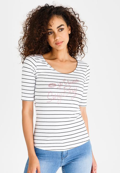 SISSY BOY - Stripe Tee with Sequins Detail Black and White