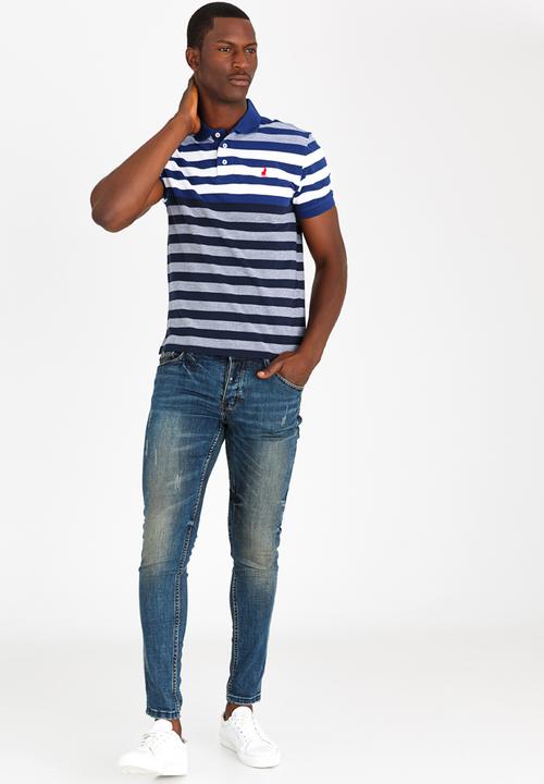 POLO - Engineered Stripe Pique Golfer Navy