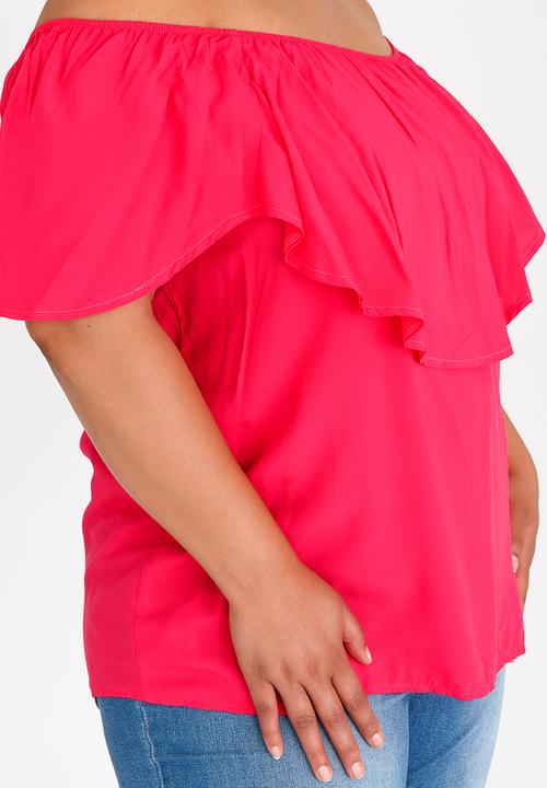 edit Plus - Front Frill Top Mid Pink