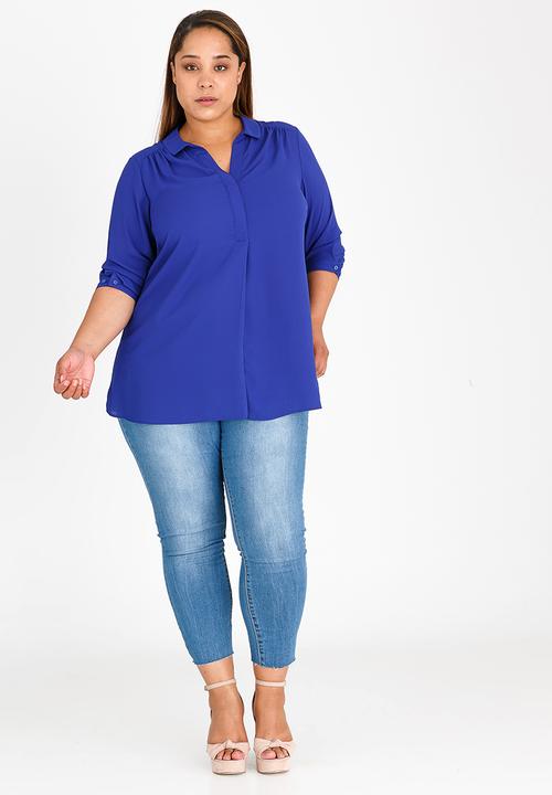 edit Plus - 3/4 Sleeve Blouse Blue