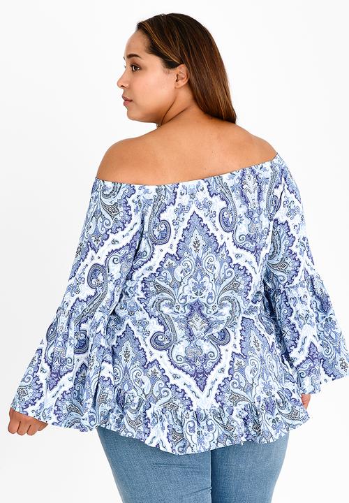 edit Plus - Off the Shoulder Blouse Blue