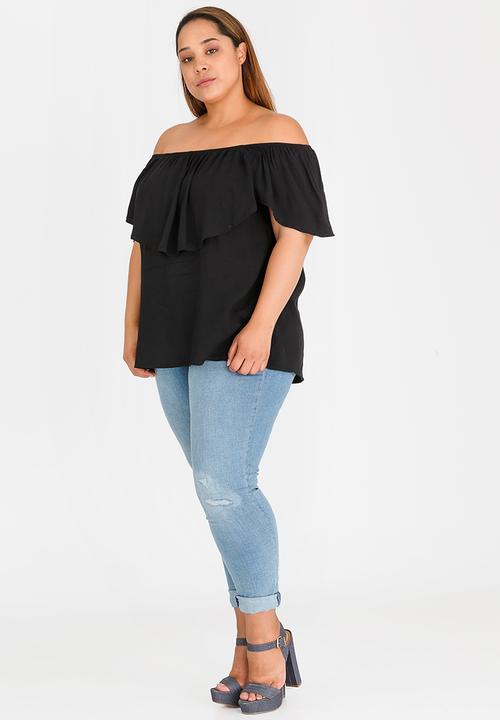 edit Plus - Front Frill Top Black