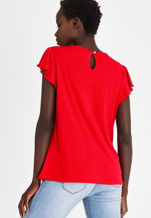 edit - Flutter Sleeve Top with Trim Red