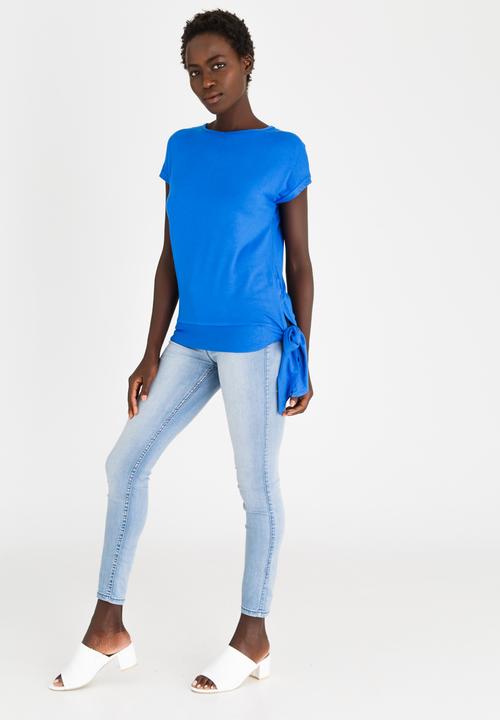 edit - Side-tie Detail Knit Top Blue