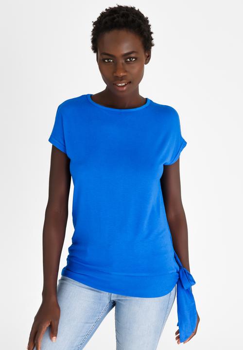 edit - Side-tie Detail Knit Top Blue