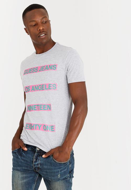 GUESS - Basic Orange Pop Crew Tee Grey Melange