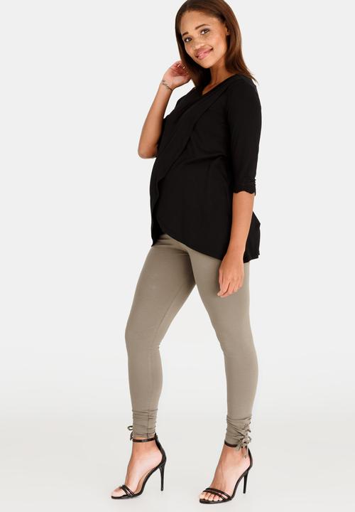 edit Maternity - Nursing Top with Lace Hem Detail Black