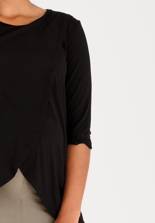edit Maternity - Nursing Top with Lace Hem Detail Black