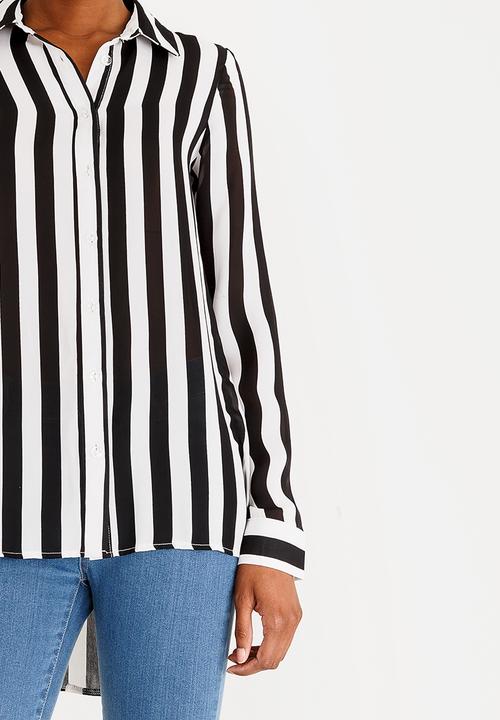 edit - Long Sleeve Button Down Blouse Black and White