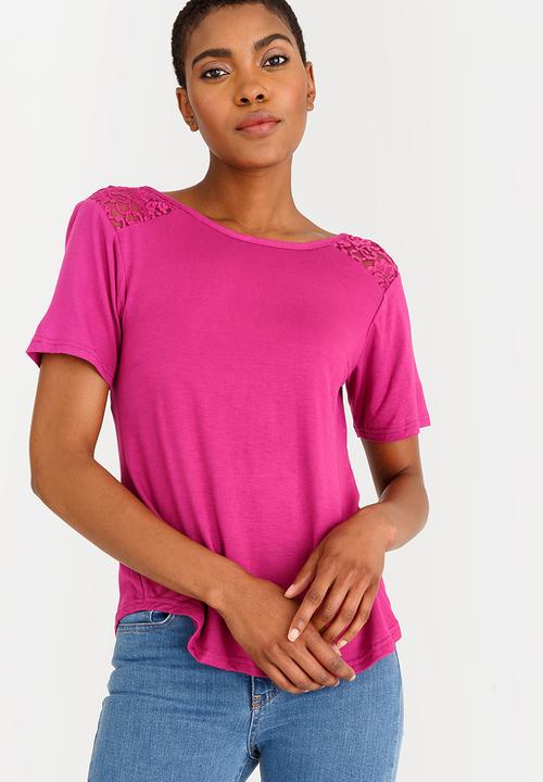edit - Lace Inset T-shirt Magenta