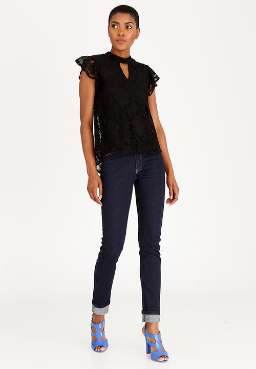 edit - Choker Neckline Lace Blouse Black