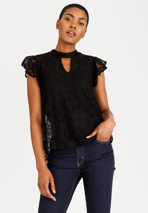 edit - Choker Neckline Lace Blouse Black