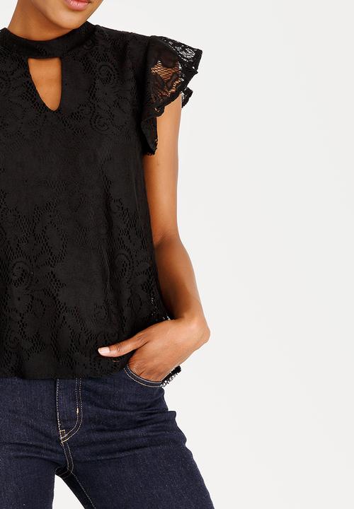 edit - Choker Neckline Lace Blouse Black