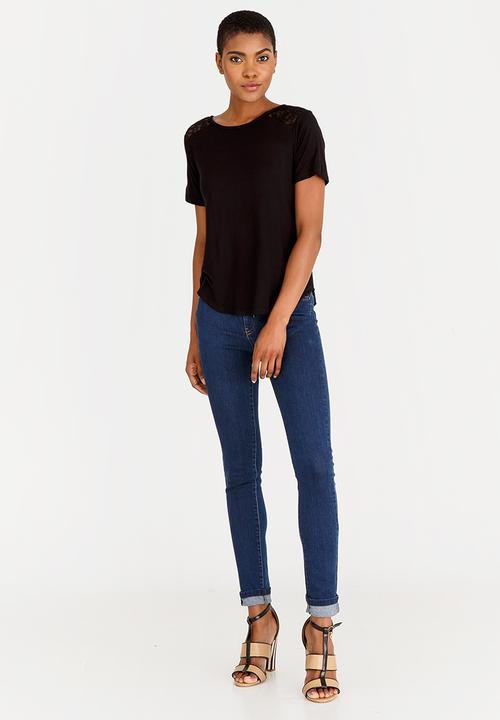 edit - Lace Inset T-shirt Black