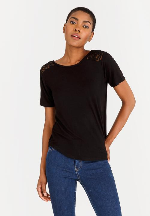 edit - Lace Inset T-shirt Black