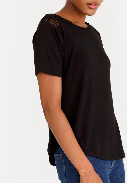 edit - Lace Inset T-shirt Black