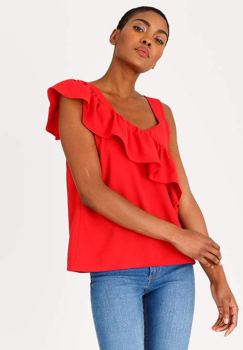 STYLE REPUBLIC - Frill Detail Tank Top Red