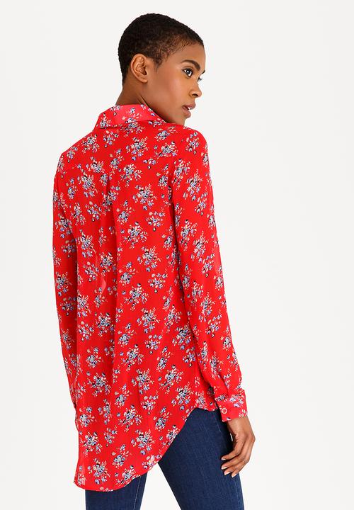 edit - Long Sleeve Button Down Blouse Red