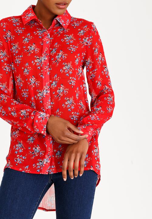 edit - Long Sleeve Button Down Blouse Red