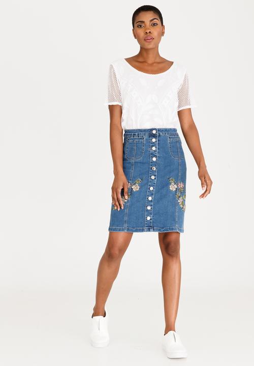 cath.nic - Embroidered Denim Skirt Blue