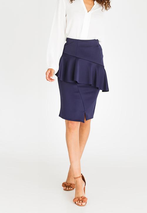 edit - Frill Detail Pencil Skirt Navy