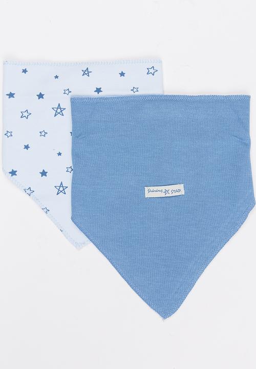 Baby Corner - Boys 2 Pack Star  Bandana Bib Blue