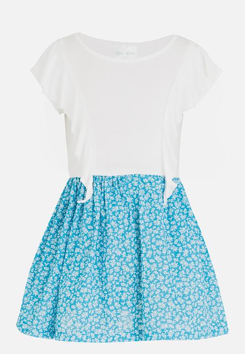 See-Saw - Combo Dress with Side Front Ruffles White