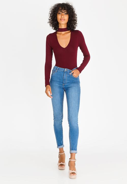 c(inch) - Choker Neckline Bodysuit Burgundy