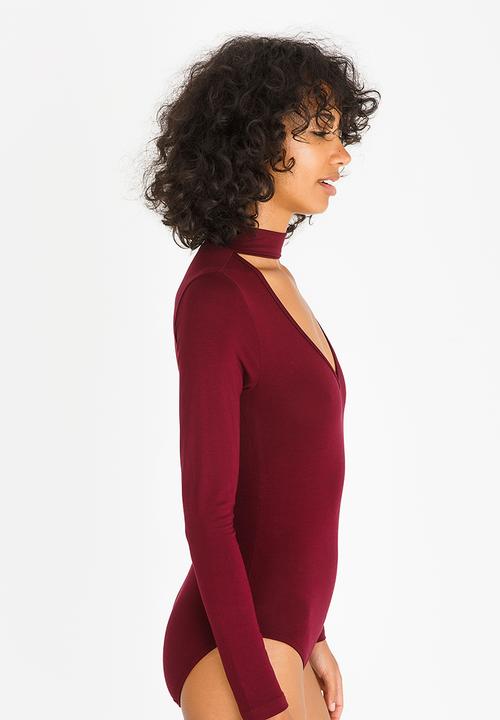 c(inch) - Choker Neckline Bodysuit Burgundy