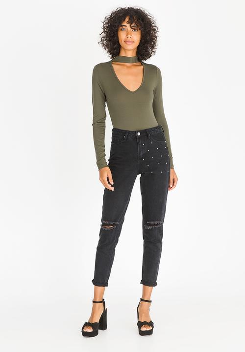c(inch) - Choker Neckline Bodysuit Dark Green
