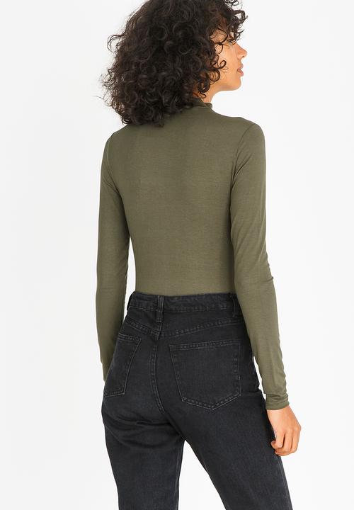 c(inch) - Choker Neckline Bodysuit Dark Green