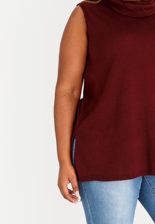 edit Plus - Cowl Neck Sleeveless Jersey Burgundy