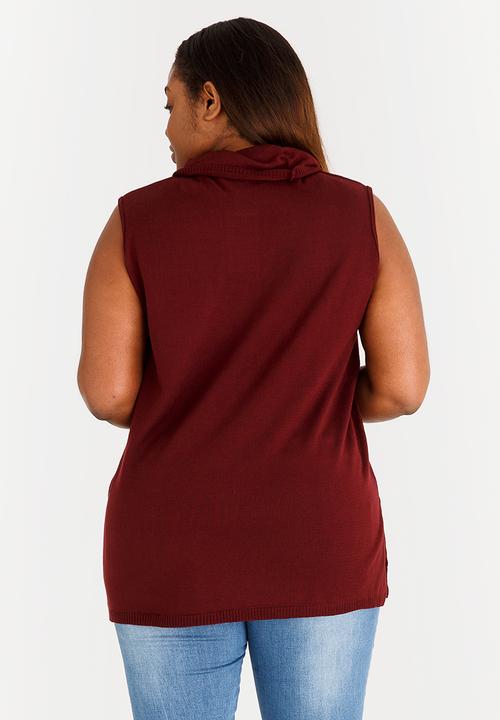 edit Plus - Cowl Neck Sleeveless Jersey Burgundy