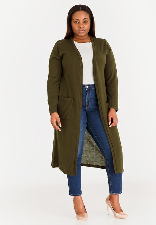 edit Plus - Light Weight Cardi with Pockets Khaki Green