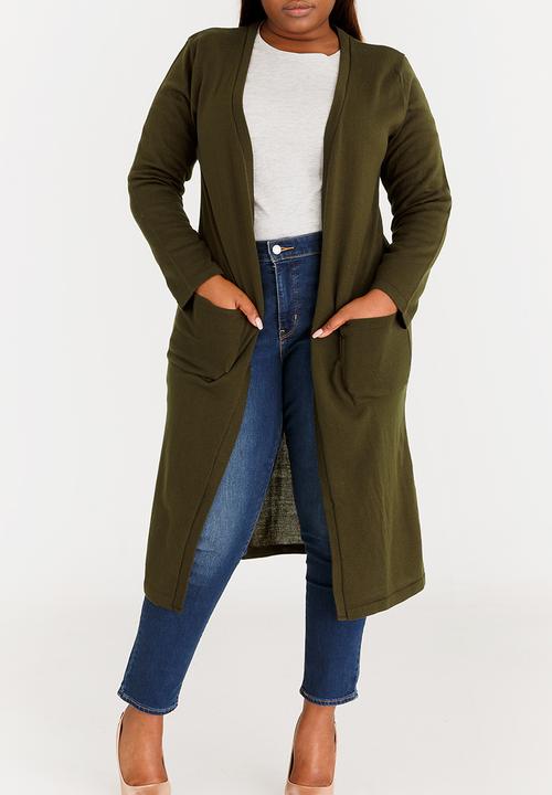edit Plus - Light Weight Cardi with Pockets Khaki Green