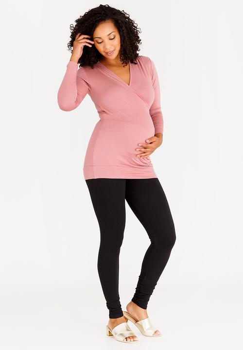 edit Maternity - Cross-Over Front Top with Gauging Detail Rose