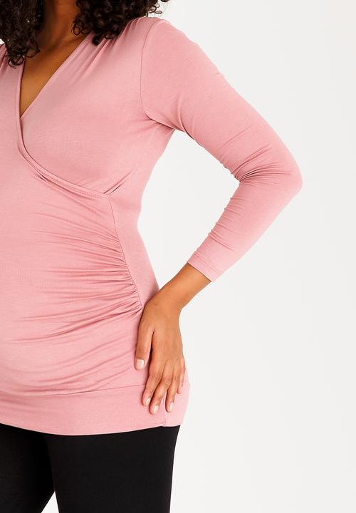 edit Maternity - Cross-Over Front Top with Gauging Detail Rose