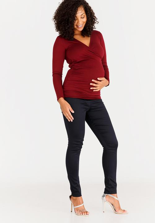 Cherry Melon - Longsleeve Gauged Wrap Top Burgundy