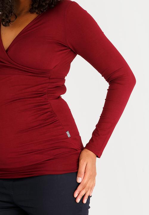 Cherry Melon - Longsleeve Gauged Wrap Top Burgundy