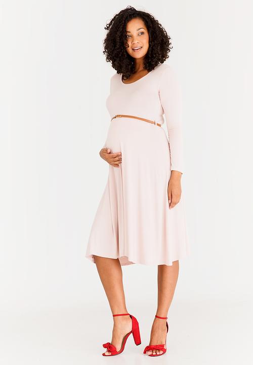 edit Maternity - Long Sleeve Dress with Belt Mid Pink