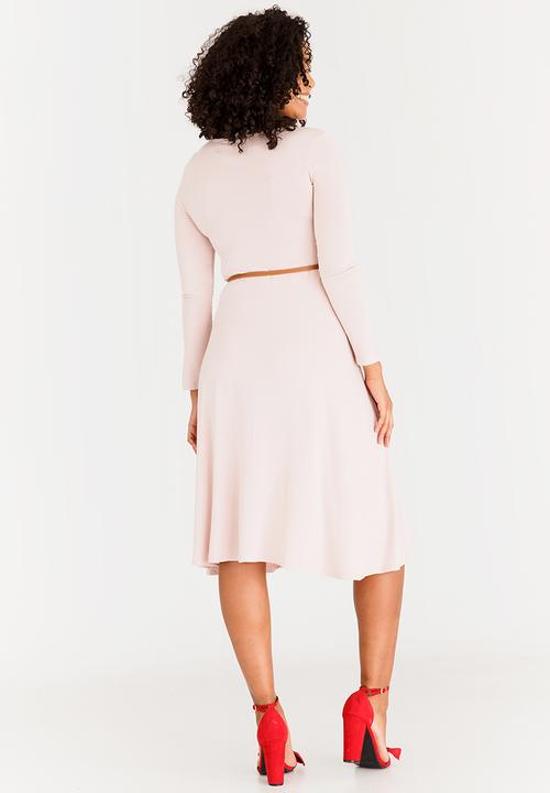 edit Maternity - Long Sleeve Dress with Belt Mid Pink